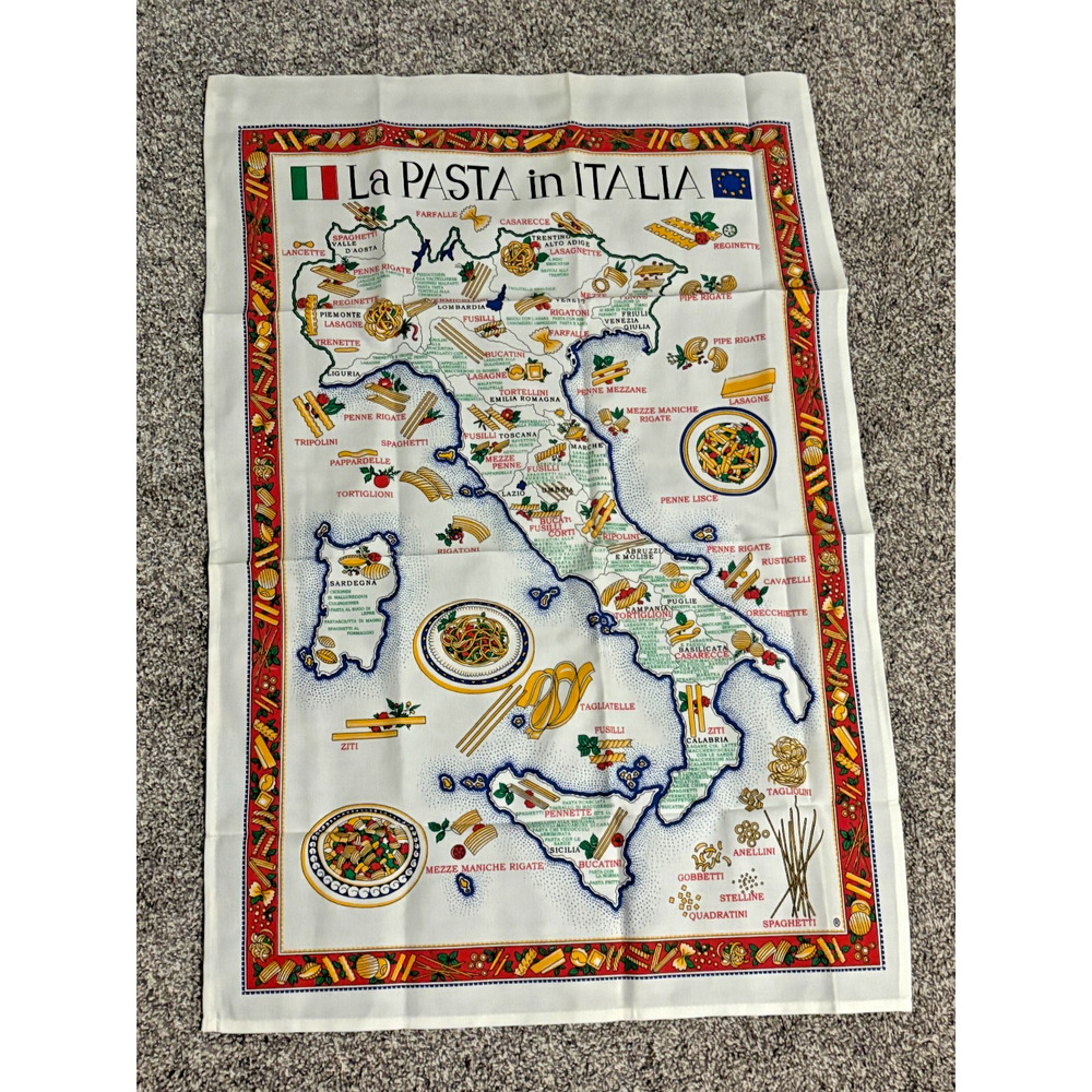 Italy La Pasta Tea Towl Wall Art Tapestry Decorative with‎ Pasta Regions 23x34